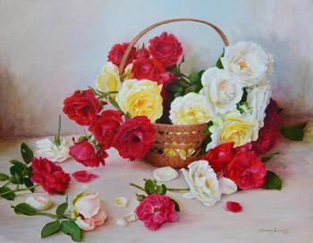 Roses in a basket. Antonyuk Tamara