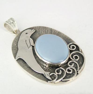 Dolphin pendant with blue opal. Silver 925 sample