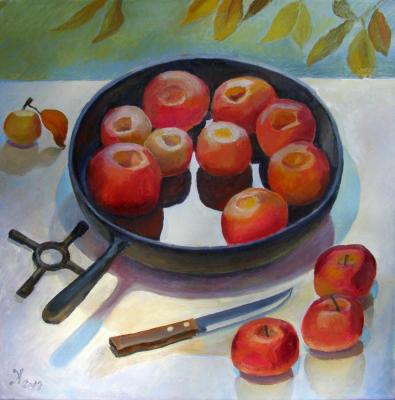 Apples in front of the stove