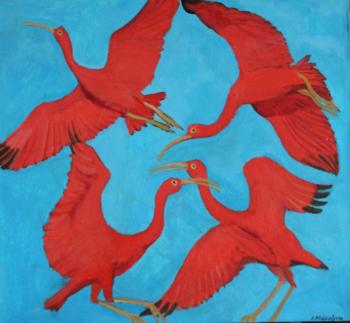 Dance of red ibises. Moskaleva Irina