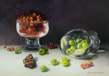 Still life with gooseberries and currants