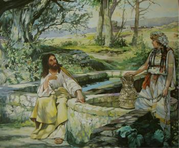 Christ and the Samaritan woman. Copy of the painting by G. Semiradsky