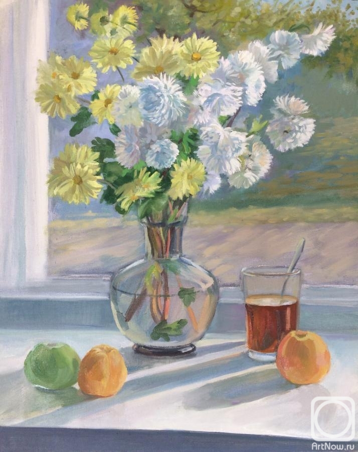 Tsebenko Natalia. Still life with white chrysanthemums