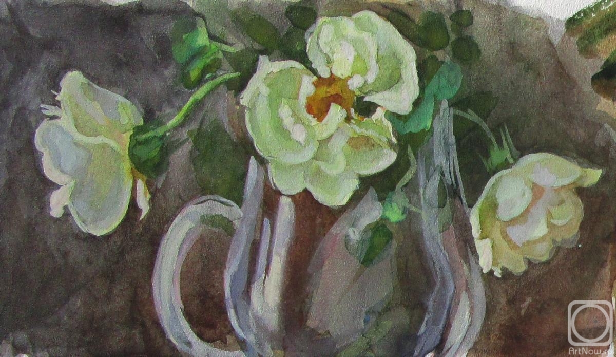 Dobrovolskaya Gayane. Three white roses in a glass vase 2