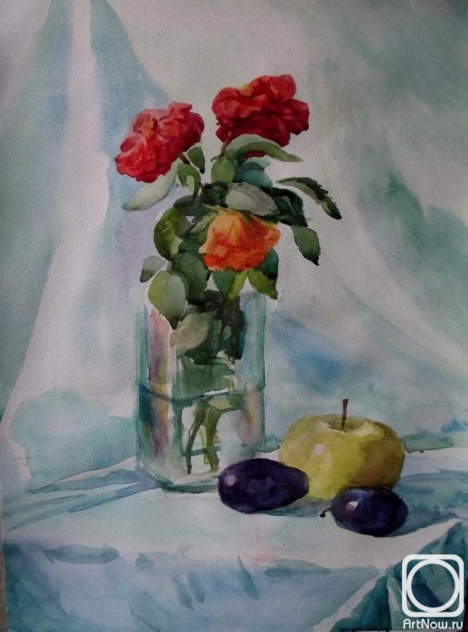 Tsebenko Natalia. Etude with roses and plums