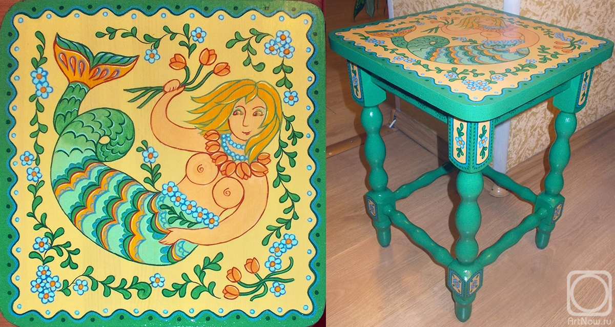 Razumova Lidia. Painted stool "Mermaid"