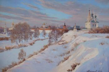 Suzdal. Winter evening at the walls of the 3 monasteries