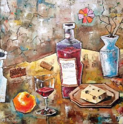 Still-life with wine and cheese