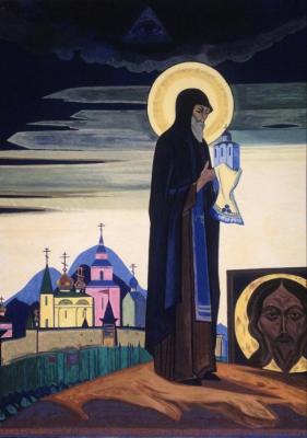 Copy of the painting by N. K. Roerich. St. Sergius of Radonezh