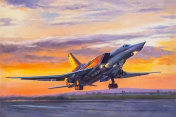 Tu-22 M3 airplane. Departing into the sunset. Kamskij Savelij