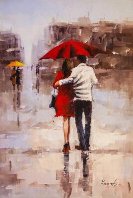 Lovers under a red umbrella. Kamskij Savelij