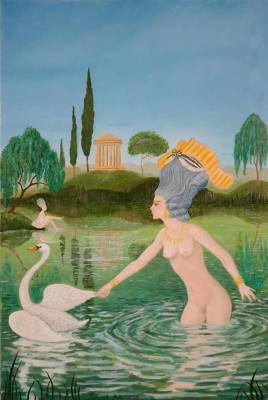 Young lady and a swan. Frolov Vladimir
