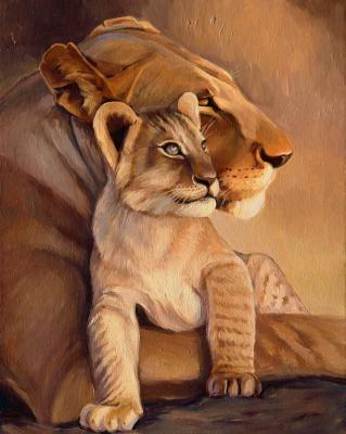 A lioness with a lion cub. Vestnikova Ekaterina