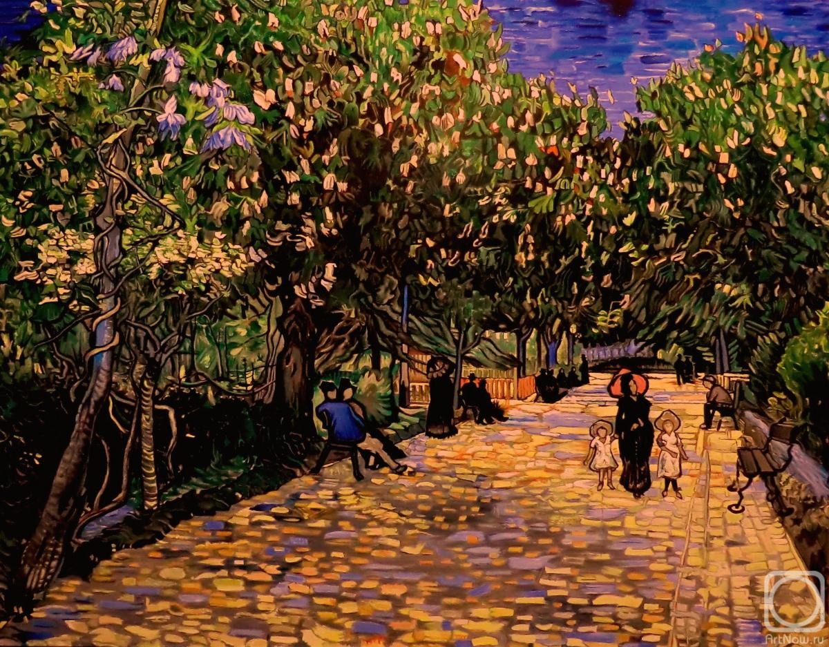 Litvinov Valeriy. Street with flowering chestnut trees at Arles (with van Gogh COP.)