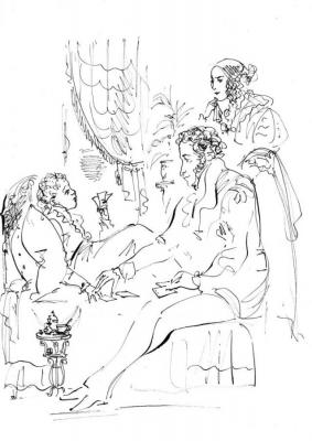 Pushkin plays with the sick son of Vyazemsky