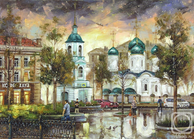 Boev Sergey. Moscow. The view from Sukharevskaya square on the Sretenka street and the Holy Trinity Church in Sheets