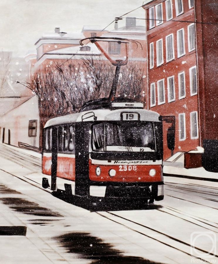 Romm Alexandr. Winter landscape with a tram. series Moscow trams