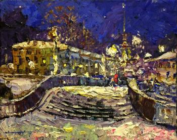 Saint-Petersburg. Night. Krasnogvardeisky Bridge. The first snow. Titov Eugeny