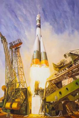 Start of the Soyuz MS-09 spacecraft (Launch Into Space). Kamskij Savelij