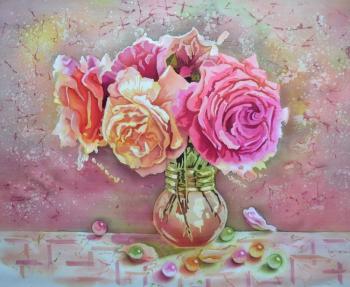 Still life with roses (Painting Silk Roses). Kopylova Nadezhda