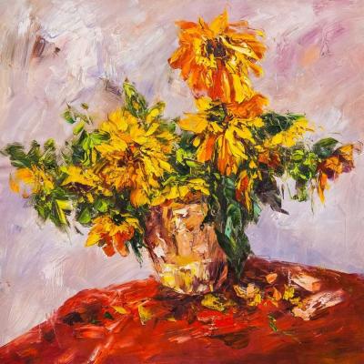 Garden sunflowers in a vase. Vevers Christina