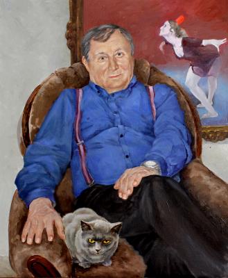 Portrait of a man with a cat. Tafel Zinovy