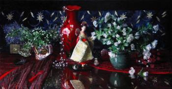 Still life with a red vase