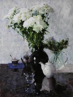 Still life with white chrysanthemums (etude)