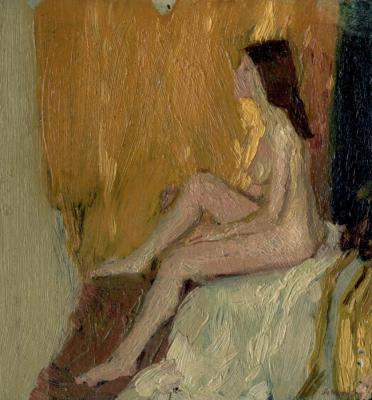 Nude on a gold background. Dolgaya Olga