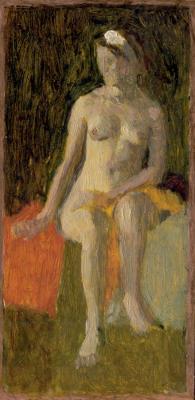 Nude model with white ribbon
