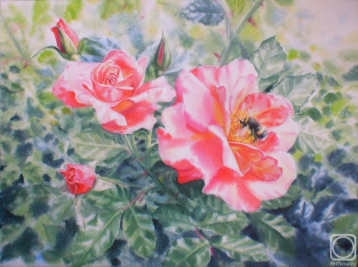 Golubkin Sergey. red roses and bumblebee