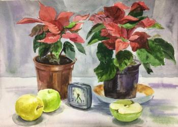 Study with clock and poinsettia