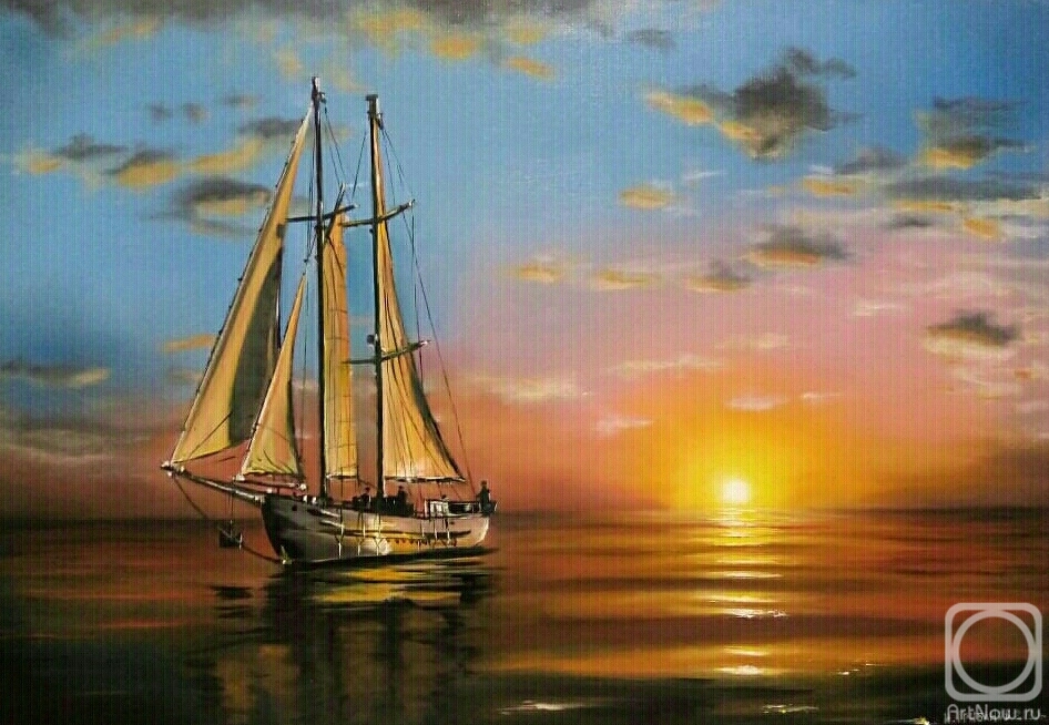 Gribanov Igor. Sailboat at sunset