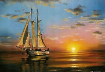Sailboat at sunset. Gribanov Igor