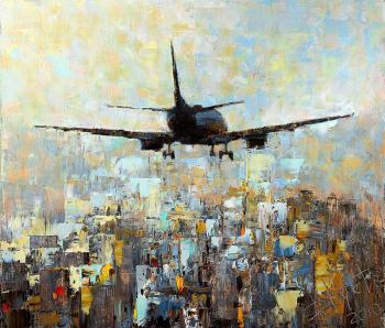 Plane over city. Kustanovich Dmitry