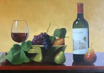 Kamskij Savelij Olegovich. Still life with oil" Fruit and Californian wine Chateau Montelena