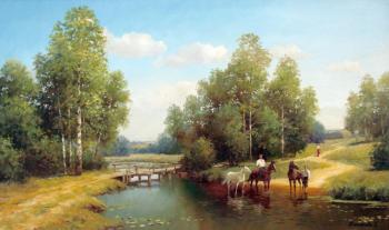 At a watering place (Horses At A Watering Place). Grokhotova Svetlana