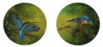 Diptych . Kingfisher birds