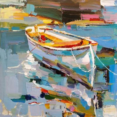 White boat on the water. Rodries Jose