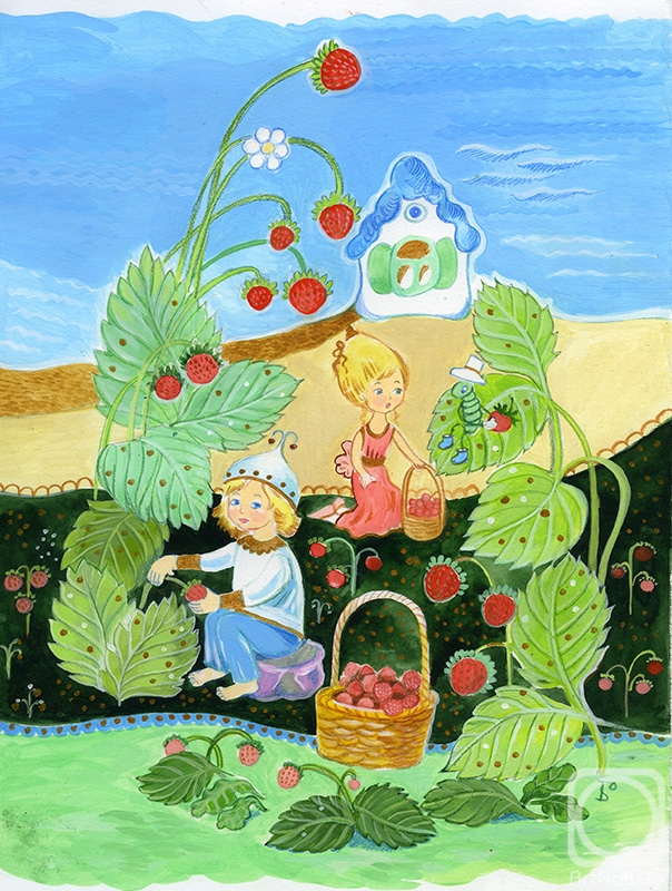 Beketova Olga. The elves are gathering strawberries