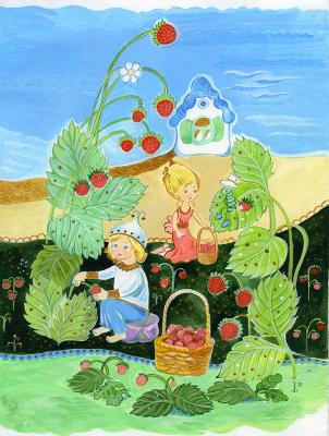 The elves are gathering strawberries (Decoration Of Children S Room). Beketova Olga