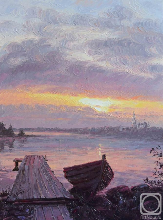 Krasovskaya Tatyana. The boat. Sunset. Balaam