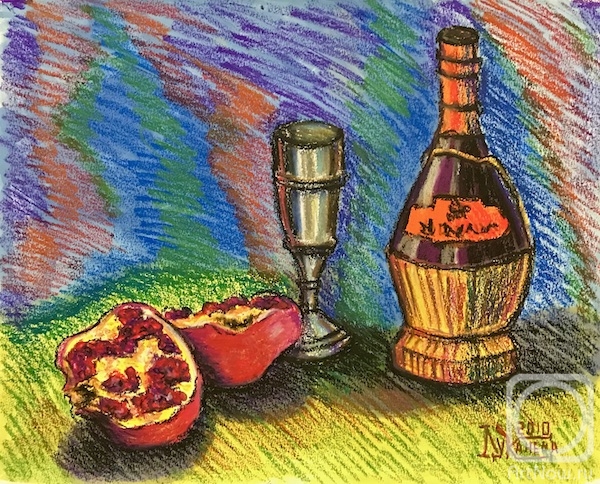 Lukaneva Larissa. Stillife with pomegranate and red wine