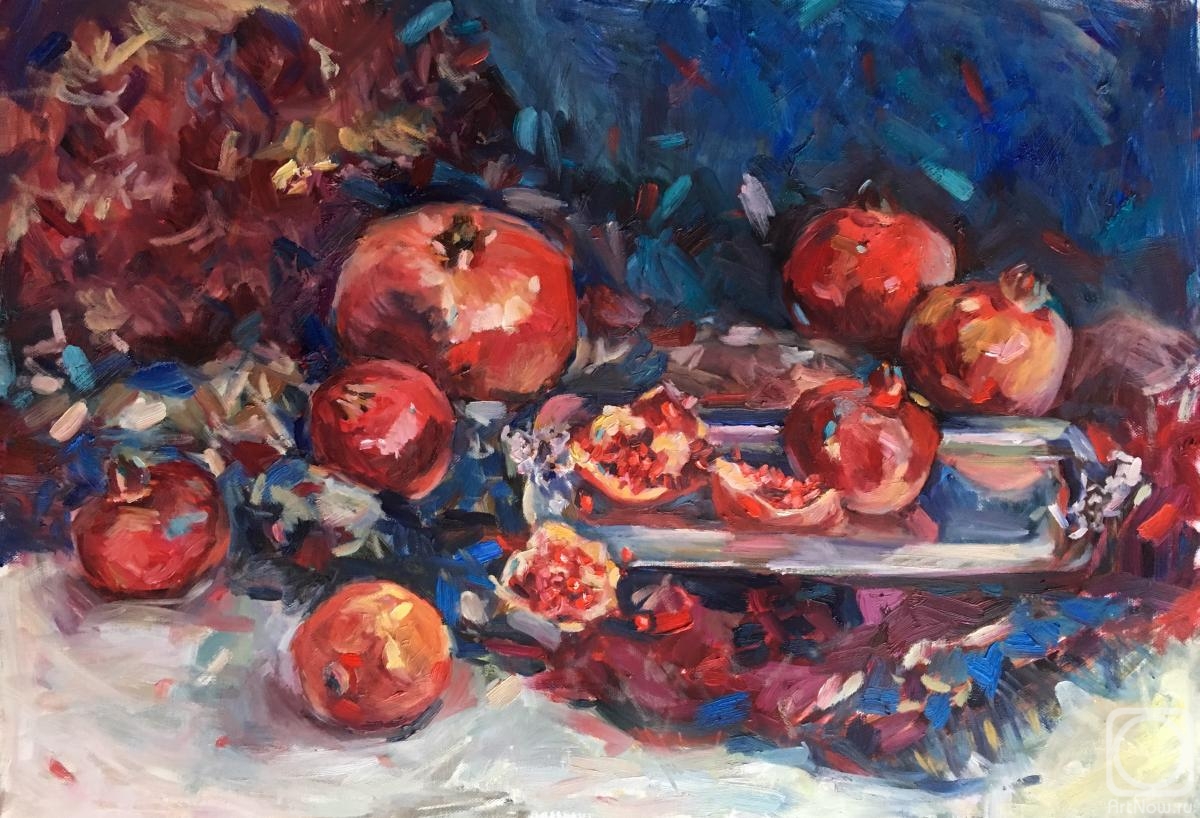 Drobot Aleksandra. Pomegranates on a silver tray