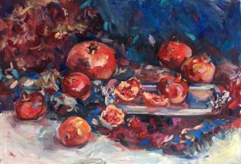 Pomegranates on a silver tray. Drobot Aleksandra