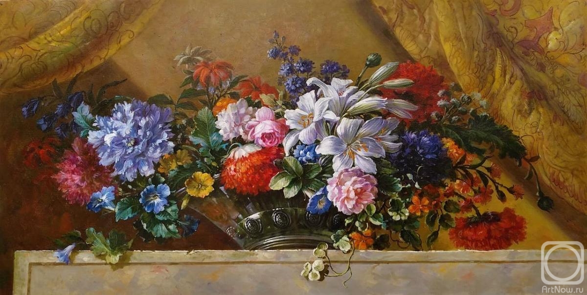 Kamskij Savelij. A copy of the painting by Jean-Baptiste Monnoyer. Flowers in a Glass Vase on a Marble Ledge
