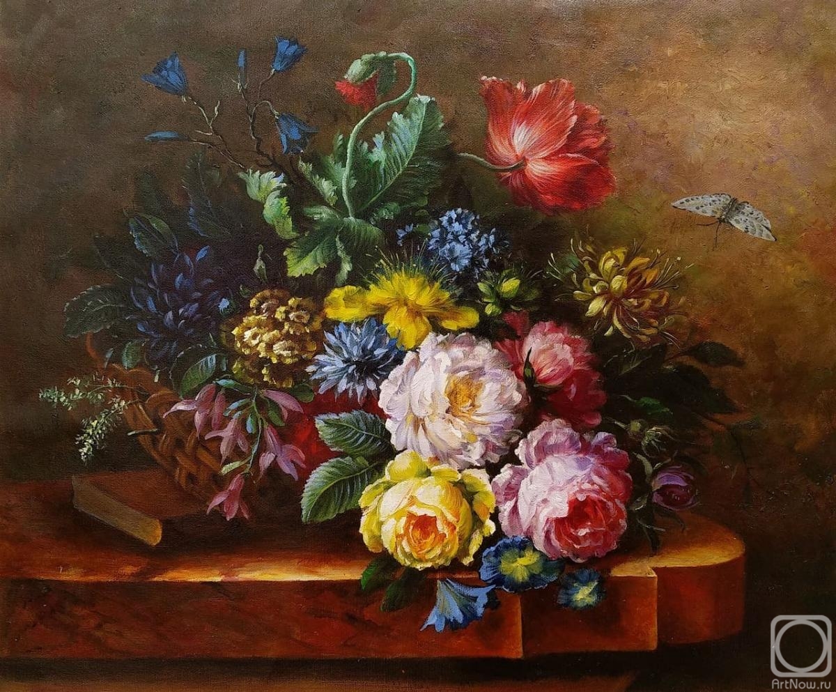 Kamskij Savelij. A copy of Elizabeth Coning's painting. A Rich Floral Still Life