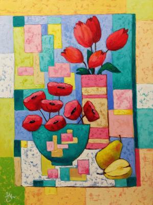 Still life with poppies and tulips. Konstantinova Svetlana