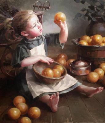 Girl and oranges