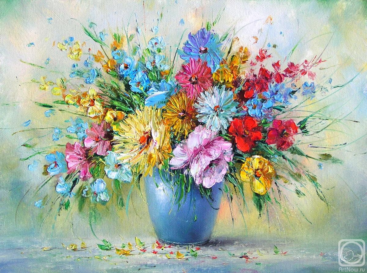 Generalov Eugene. Colourful bouquet in a blue vase